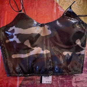 IVY PARK Adidas RARE Sequin Camouflage Crop Top New With Tags LARGE